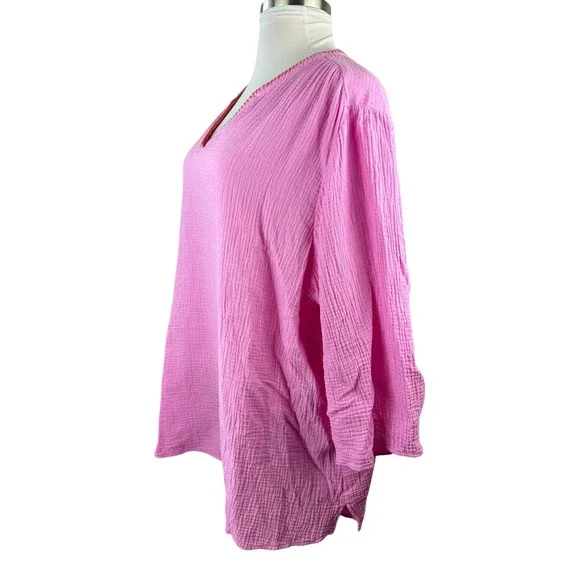 Belle Beach by Kim Gravel Cotton Gauze Color Crush Whipstitch Top Plus Size 4X - Picture 6 of 11